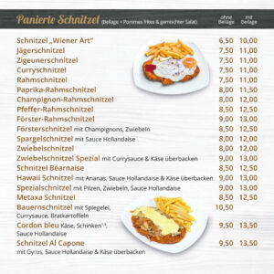 Panierte Schnitzel - Speisekarte Zur Feldmühle